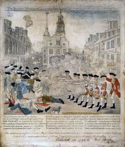 The bloody massacre perpetrated in King Street Boston on March 5th 1770 by a party of the 29th Regt. Engrav'd Printed & Sold by Paul Revere Boston, 1770